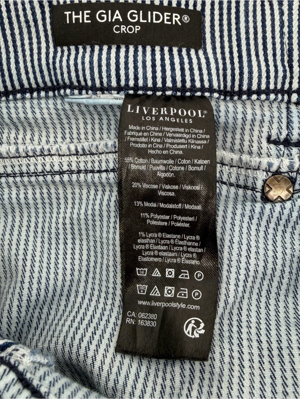 Liverpool The Gia Glider Crop Railroad Stripe Jeans Womens 20W Flare Raw Hem - Picture 6 of 12